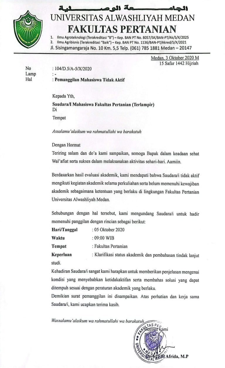 Pemanggilan Mahasiswa Tidak Aktif